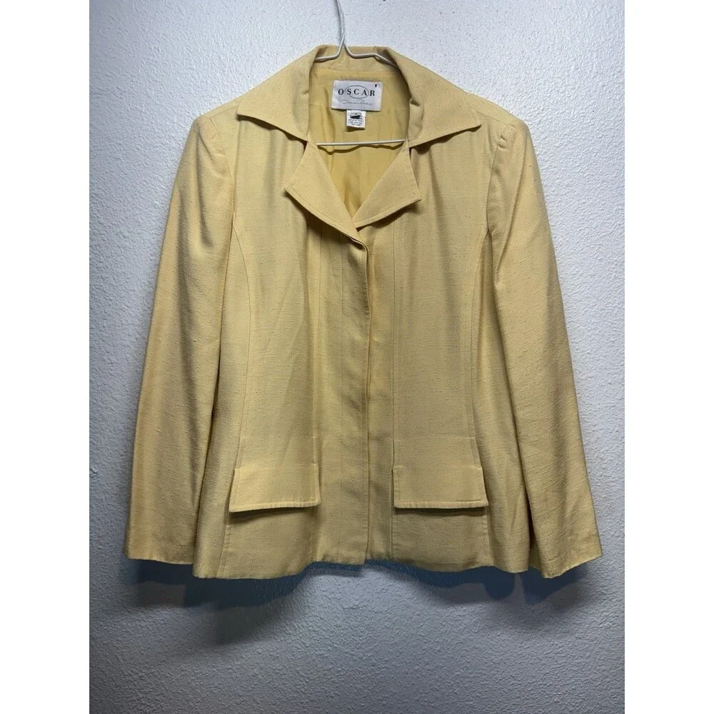 Vintage Oscar De La Renta Women's Size 8 Button Up Yellow Blazer Jacket Lined